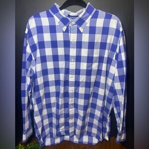 Lands' End Blue and White Plaid Men's Shirt